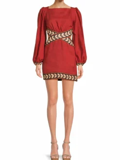 Women Johanna Ortiz Puff Sleeve Linen Sheath Mini Dress