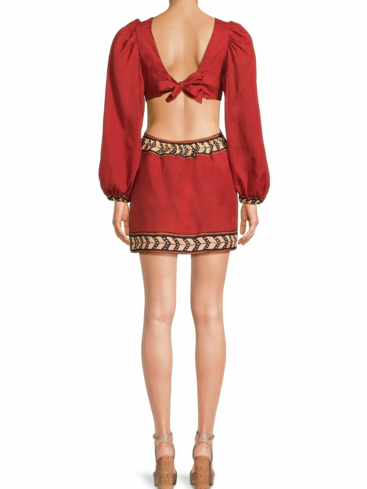 Women Johanna Ortiz Puff Sleeve Linen Sheath Mini Dress