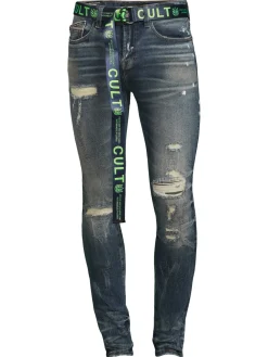 Cult Of Individuality Jeans|Punk Belted Super Skinny Jeans Blue