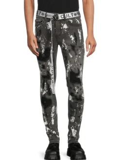 Cult Of Individuality Jeans|Punk Belted Super Skinny Jeans Grey