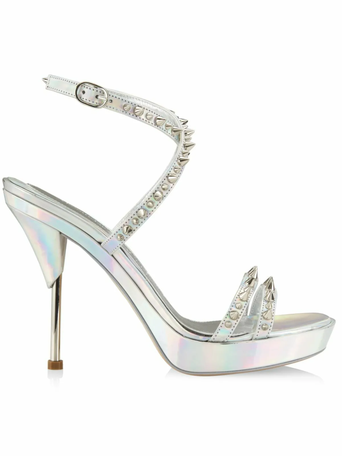 Alexander McQueen Punk Stud Metallic Leather Ankle Strap Sandals