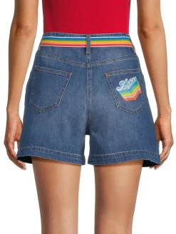 Women Love Moschino Rainbow Belt Denim Shorts