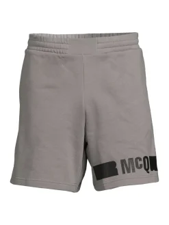 McQ Alexander McQueen Shorts|Redacted Logo Flat Front Shorts Grey
