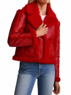 Women Avec Les Filles Relaxed Fit Glazed Faux Shearling Trim Jacket