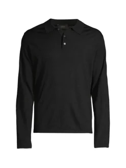 Vince Polos|Relaxed Fit Long Sleeve Merino Wool Polo Black