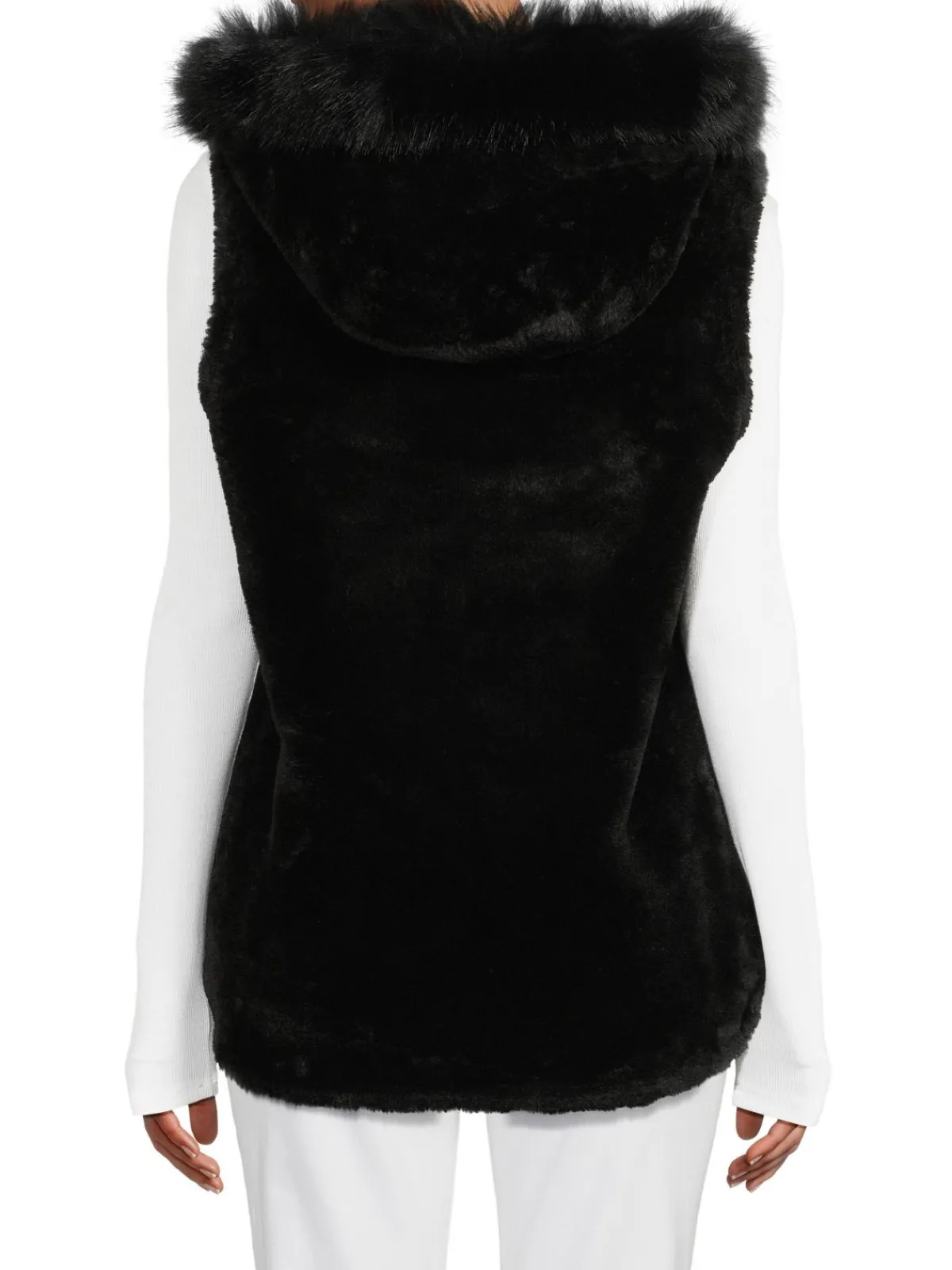 BELLE FARE Wraps & Capes|Reversible Faux Fur Hooded Vest Black