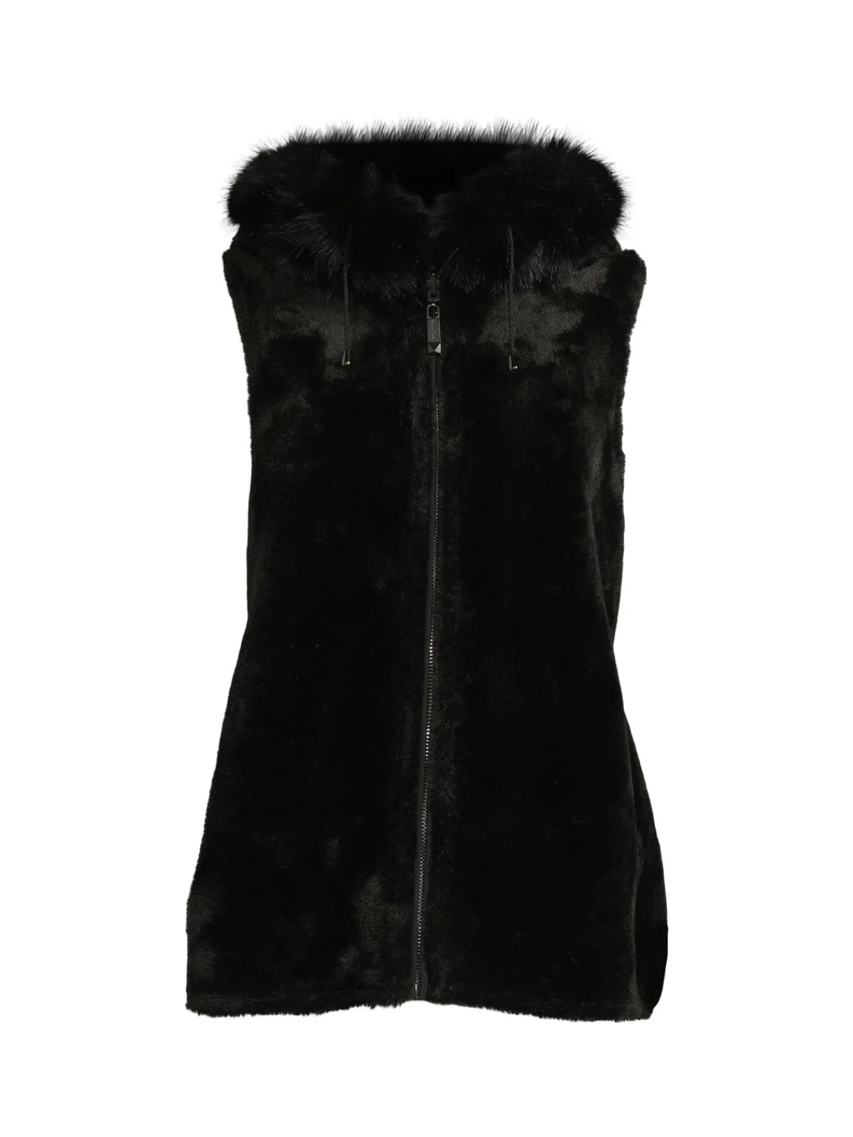 BELLE FARE Wraps & Capes|Reversible Faux Fur Hooded Vest Black
