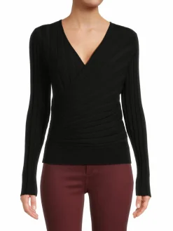 Women Calvin Klein Ribbed Faux Wrap Sweater