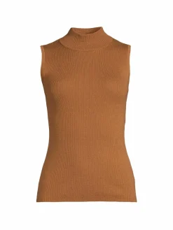 Women Elie Tahari Ribbed Sleeveless Merino Wool Sweater