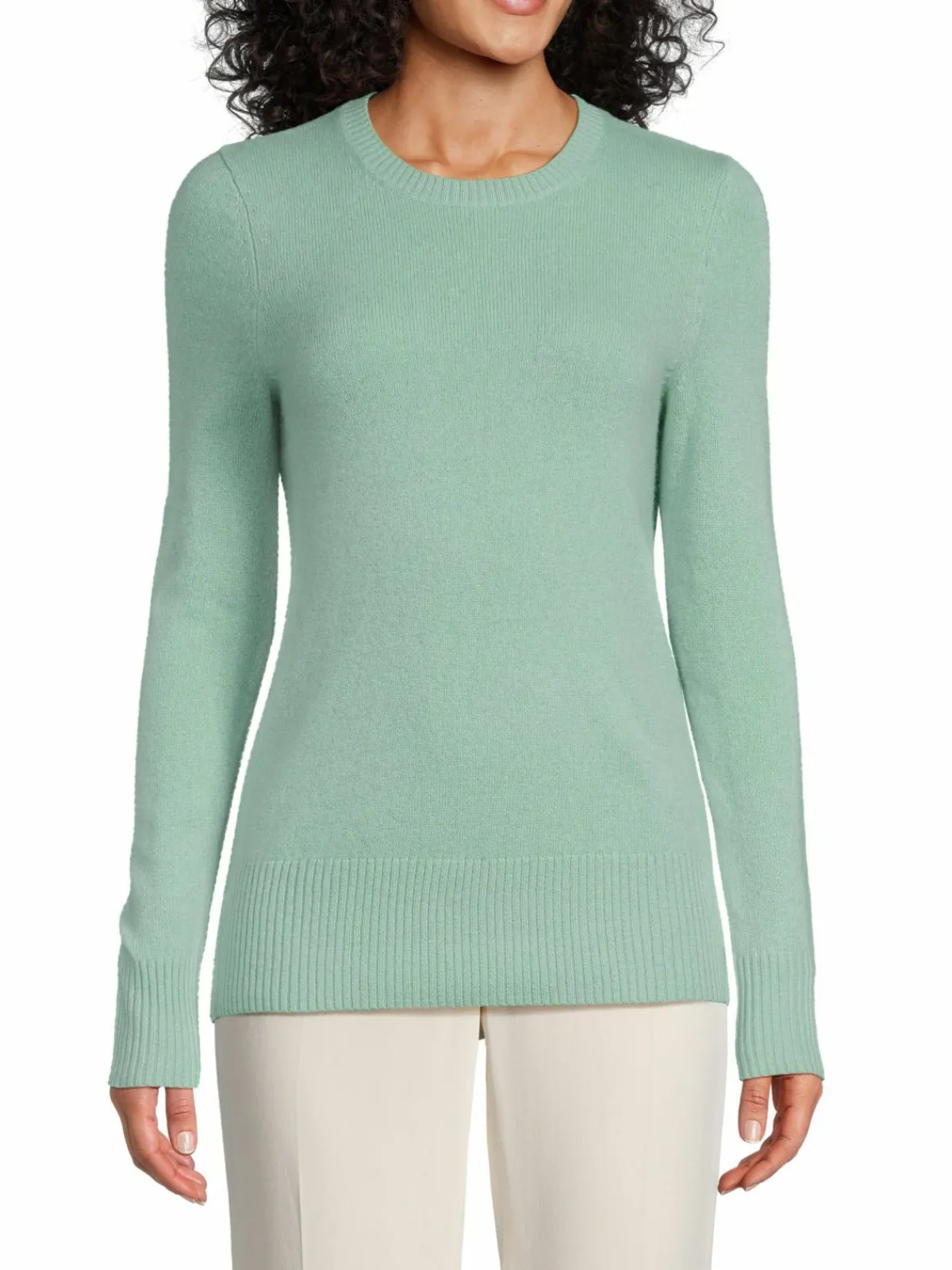 Women Saks Fifth Avenue Ribbed Trim Crewneck Cashmere Sweater