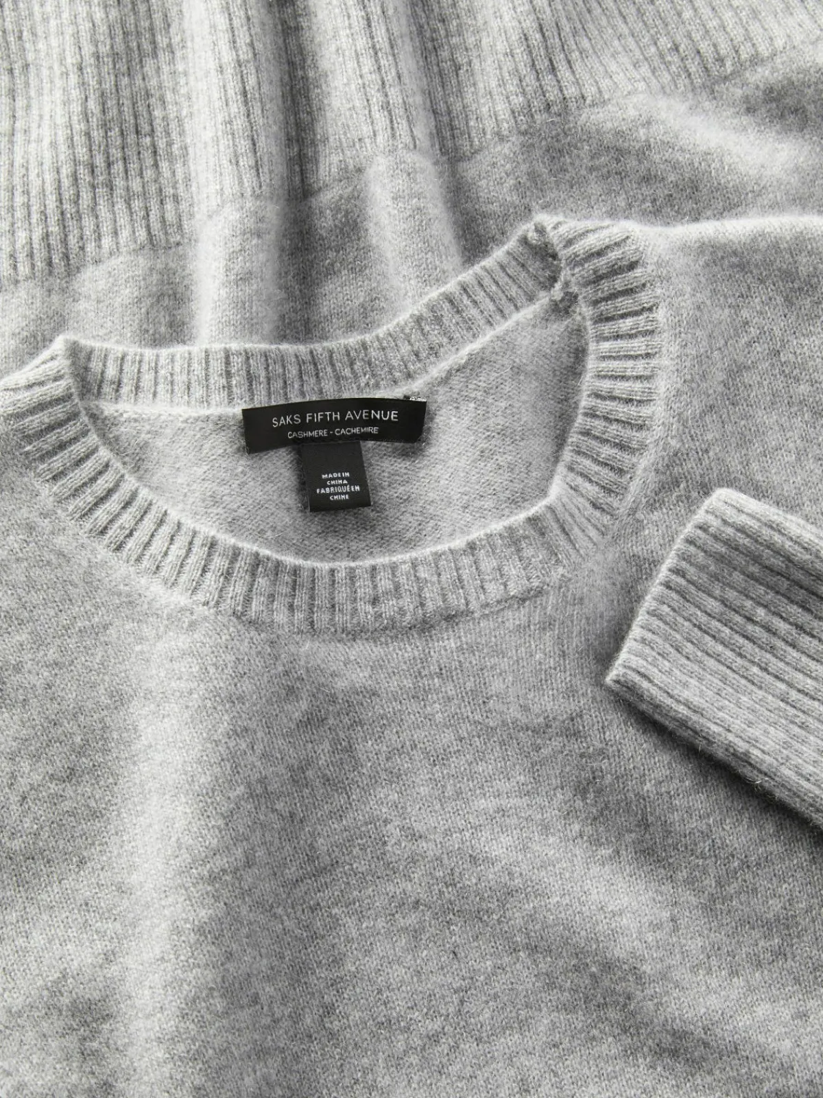 Women Saks Fifth Avenue Ribbed Trim Crewneck Cashmere Sweater