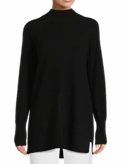 Women Saks Fifth Avenue Ribbed Trim Mockneck Cashmere Sweater