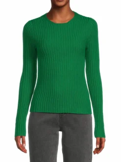 Women Vince Ribbed Wool Blend Crewneck Sweater