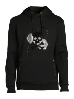 Bertigo Activewear|Roger Skull Rhinestone Pullover Hoodie Black
