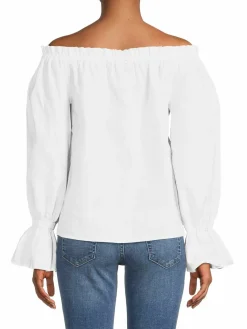 Women Saks Fifth Avenue Ruffle Off Shoulder Linen Blend Top