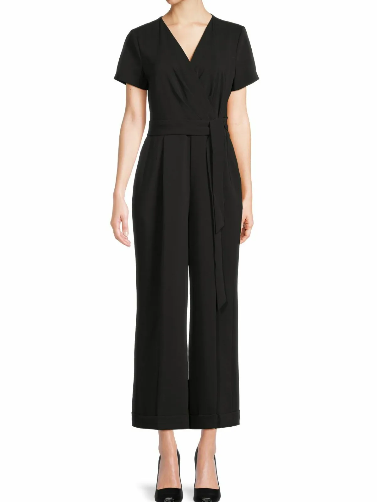 Women Karl Lagerfeld Paris Scuba Crepe Belted Jumpsuit
