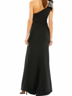 Women Mac Duggal Sequin Bow One Shoulder Gown