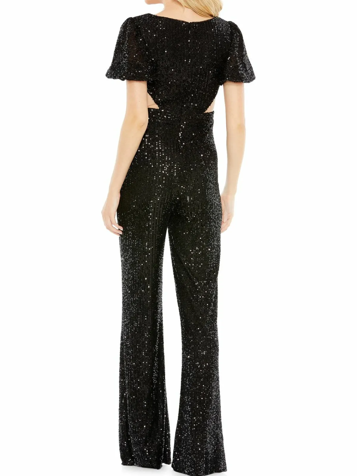 Women Mac Duggal Sequin Flare Jumpsuit
