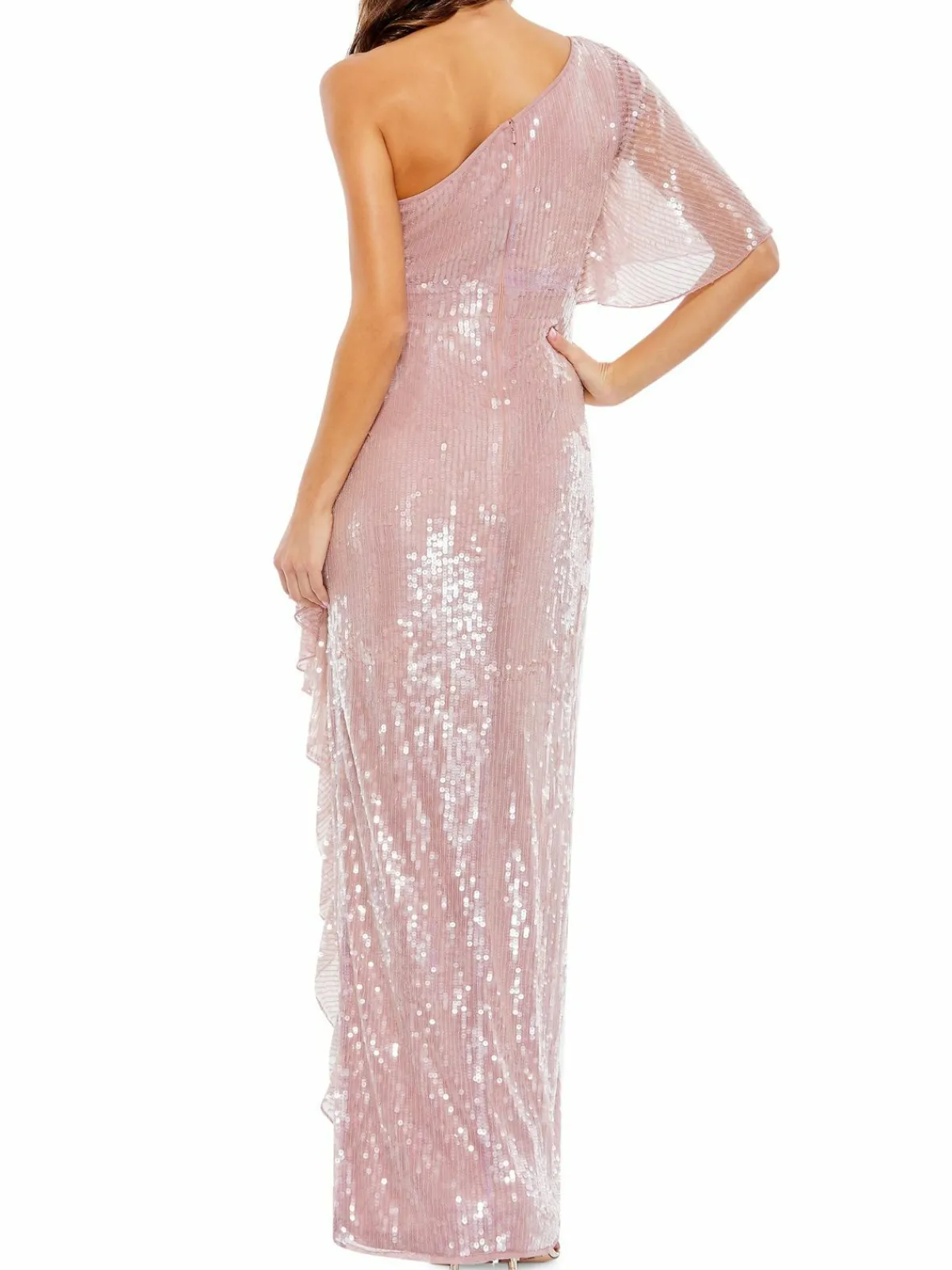 Women Mac Duggal Sequin One Shoulder Draped Gown