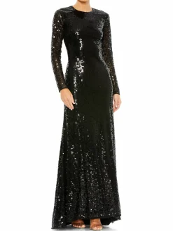 Women Mac Duggal Sequined Open Back A Line Gown