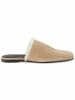 Proenza Schouler Shearling Trim Suede Flat Mules