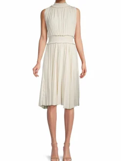 Women NANETTE nanette lepore Shirred High Neck Pleated Sleeveless Midi Dress