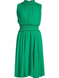 Women NANETTE nanette lepore Shirred High Neck Pleated Sleeveless Midi Dress