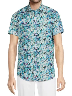 1...Like No Other Casual Button-Down Shirts|Short Sleeve Abstract Button Down Shirt Blue