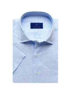 David Donahue Linen|Short Sleeve Linen Blend Shirt White Blue
