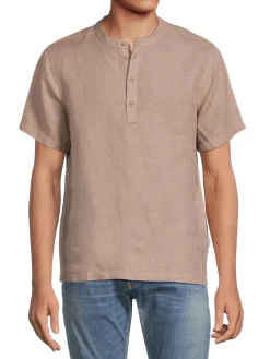 Onia Linen|Short Sleeve Linen Henley Cashew