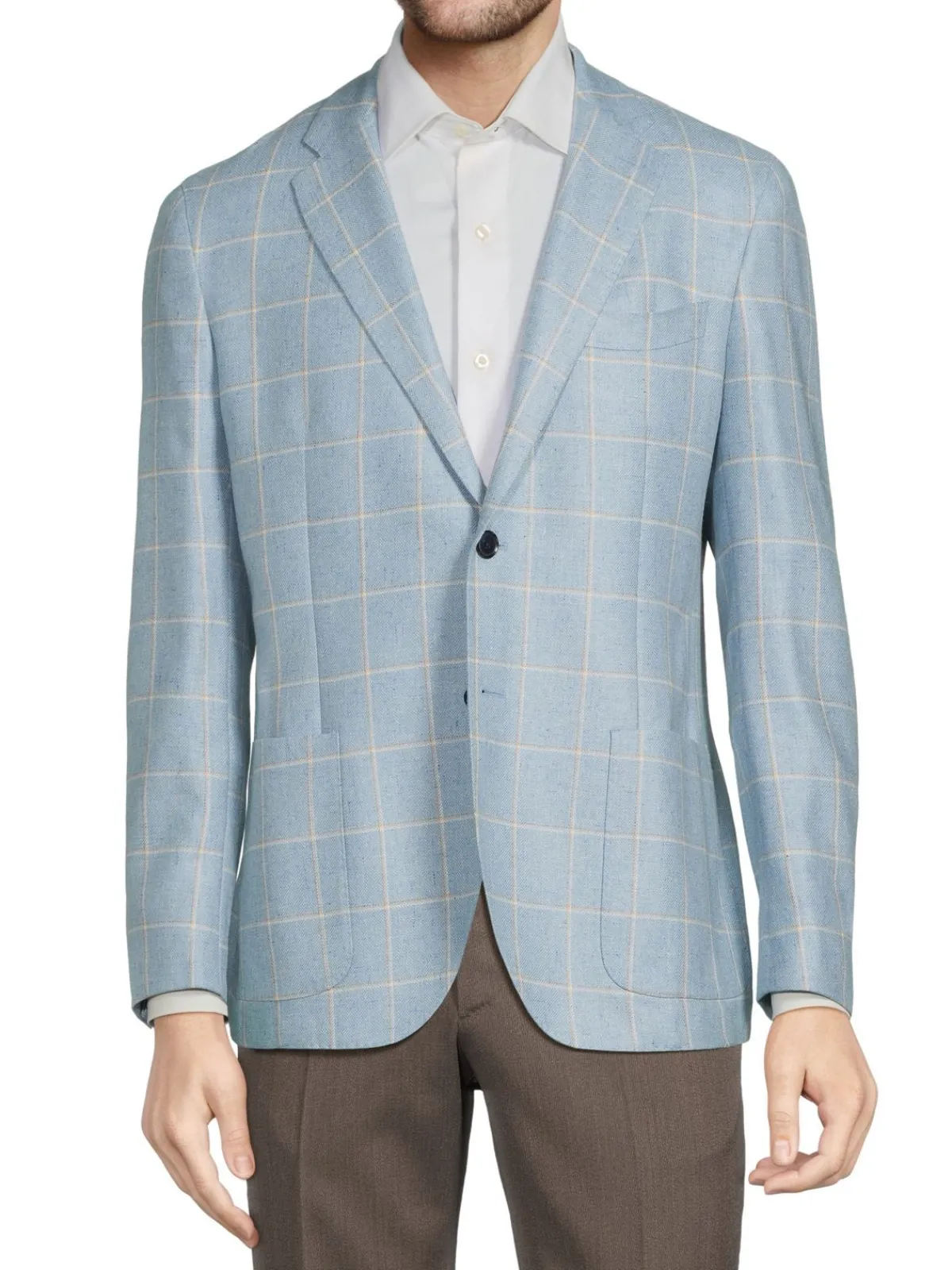 Lubiam Blazers & Sportcoats|Silk & Virgin Wool Windowpane Check Sportcoat Light Blue