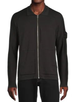 Stone Island Cashmere|Silk Blend Zip Up Sweater Military