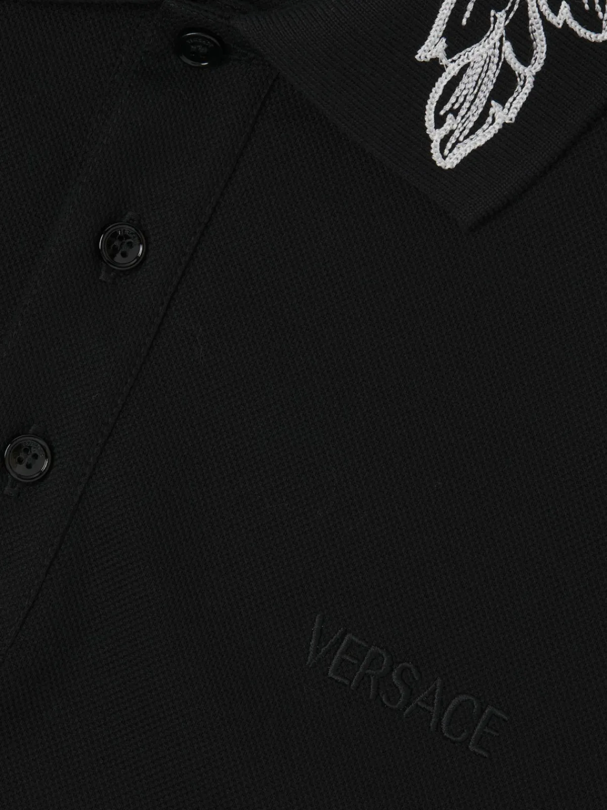Versace Polos|Silver Baroque, Fuchsia & Tawny Embroidered Polo Optical White