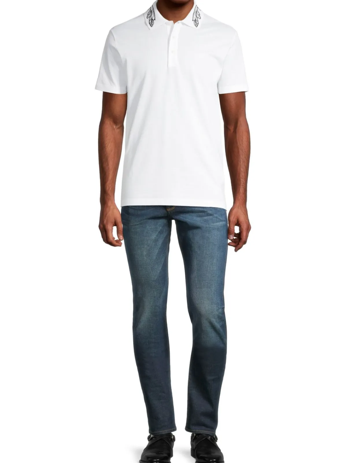 Versace Polos|Silver Baroque, Fuchsia & Tawny Embroidered Polo Optical White