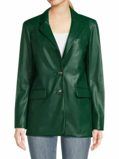 Women Karl Lagerfeld Paris Single Breasted Faux Leather Blazer