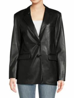 Women Karl Lagerfeld Paris Single Breasted Faux Leather Blazer
