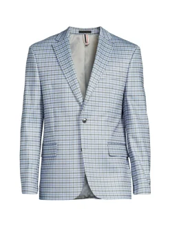Ben Sherman Blazers & Sportcoats|Skinny Fit Plaid Knit Blazer Blue Grey