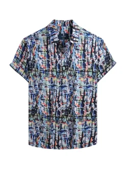 Tom Baine Activewear|Slim Fit Abstract Golf Shirt Blue