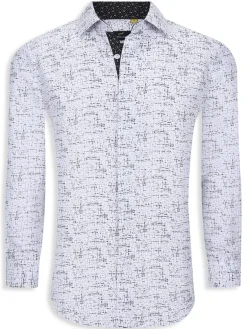 Azaro Uomo Casual Button-Down Shirts|Slim Fit Abstract Shirt White