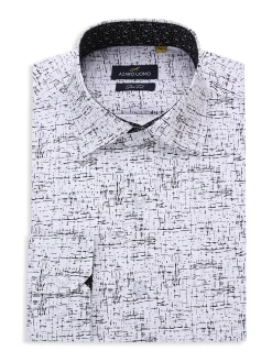 Azaro Uomo Casual Button-Down Shirts|Slim Fit Abstract Shirt White