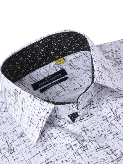 Azaro Uomo Casual Button-Down Shirts|Slim Fit Abstract Shirt White