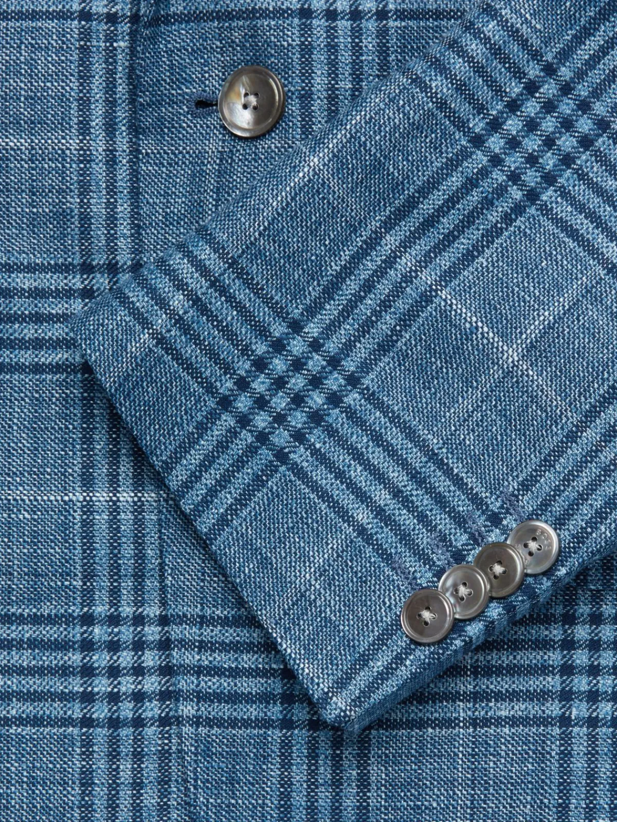 BOSS Linen|Slim Fit Checked Linen Blend Blazer Blue