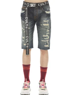 Cult Of Individuality Shorts|Slim Fit Distressed Belted Jean Shorts Travick Grey