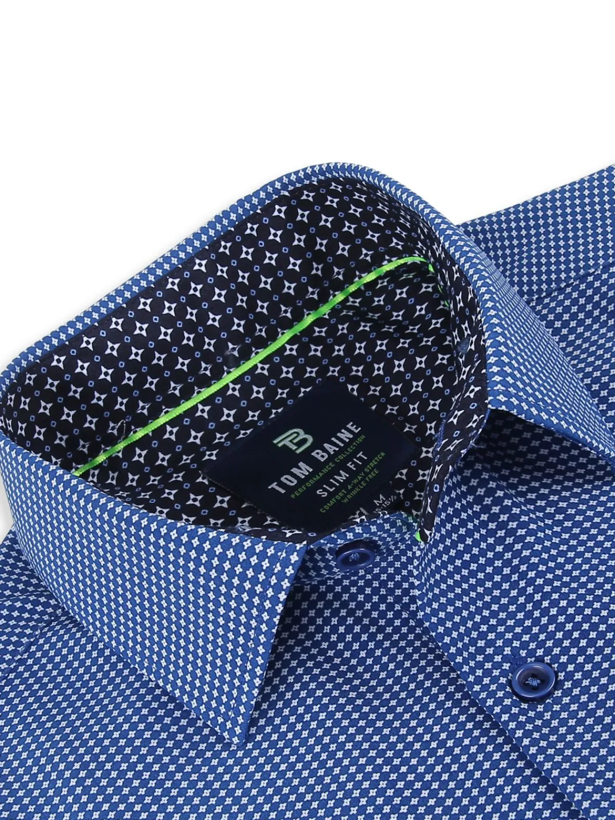 Tom Baine Casual Button-Down Shirts|Slim Fit Foulard Button Down Shirt Royal