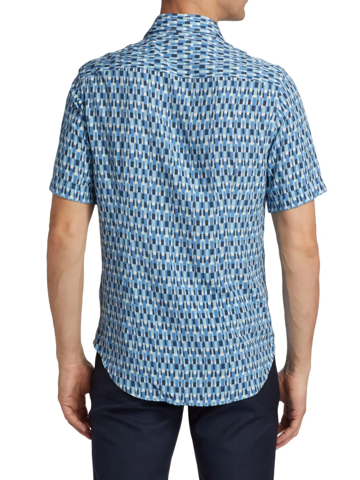 Saks Fifth Avenue Casual Button-Down Shirts|Slim Fit Geo Stripe Short Sleeved Shirt Ibiza Blue