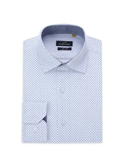 Azaro Uomo Dress Shirts|Slim Fit Geometric Shirt White Blue