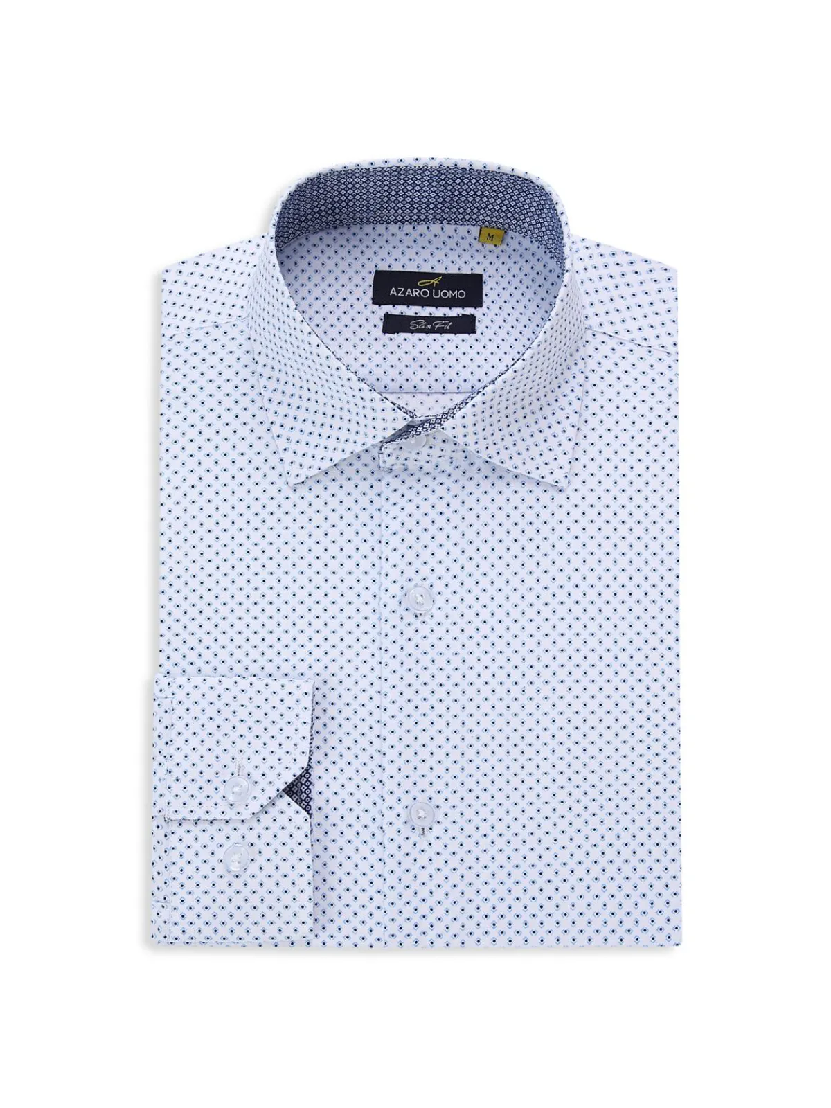 Azaro Uomo Dress Shirts|Slim Fit Geometric Shirt White Blue