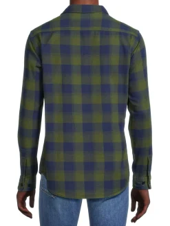 Bonobos Casual Button-Down Shirts|Slim Fit Gingham Stretch Flannel Shirt Green Blue