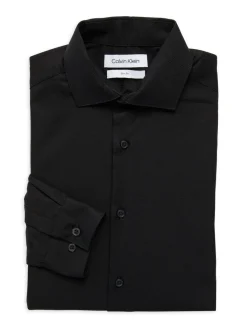 Calvin Klein Dress Shirts|Slim Fit Jacquard Dress Shirt Black