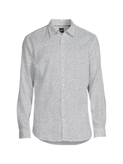 BOSS Linen|Slim Fit Linen Blend Sport Shirt Blue